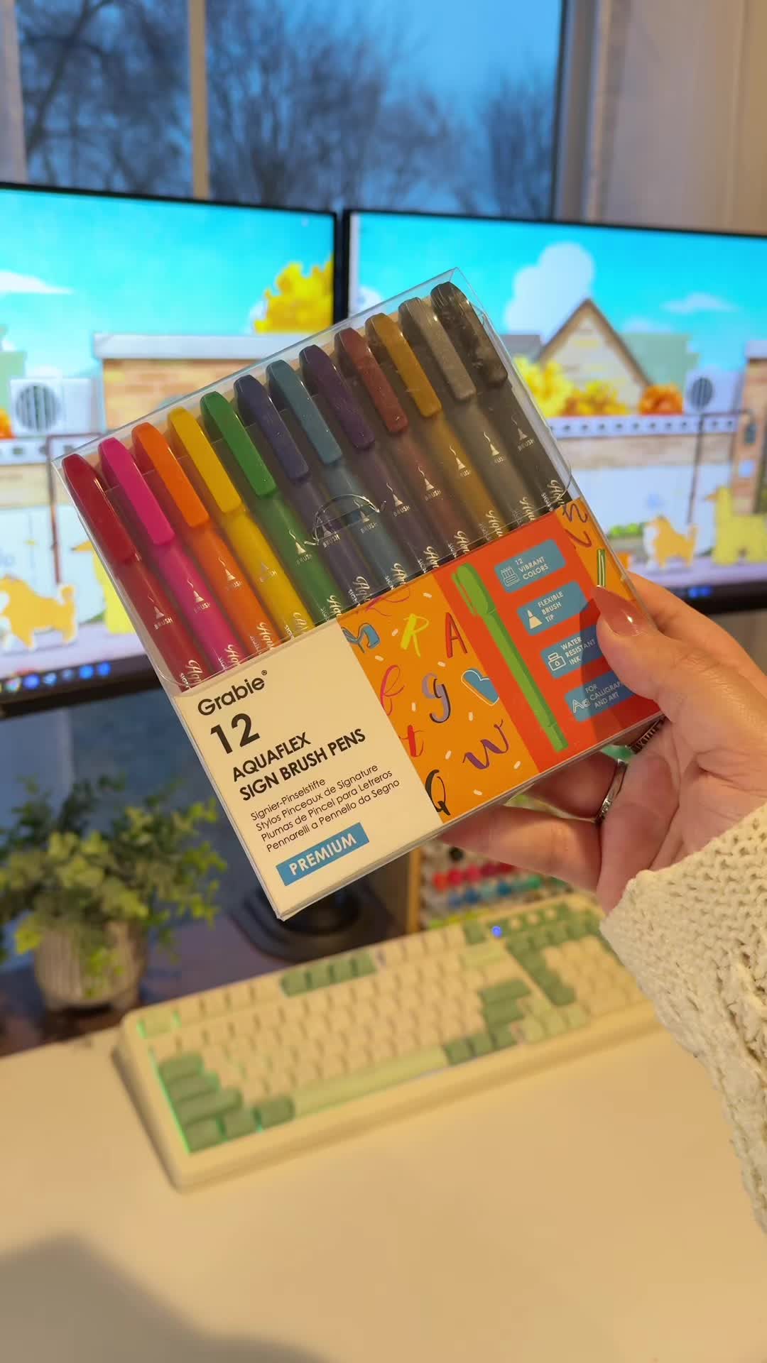 Grabie 12 Aquaflex sign brush pens 🖊️  These are very similar to Writechs brush pens! They are great for journaling 📝  #colortok #cozyselly #coloring #coloringbook #coloringbooksforadults 