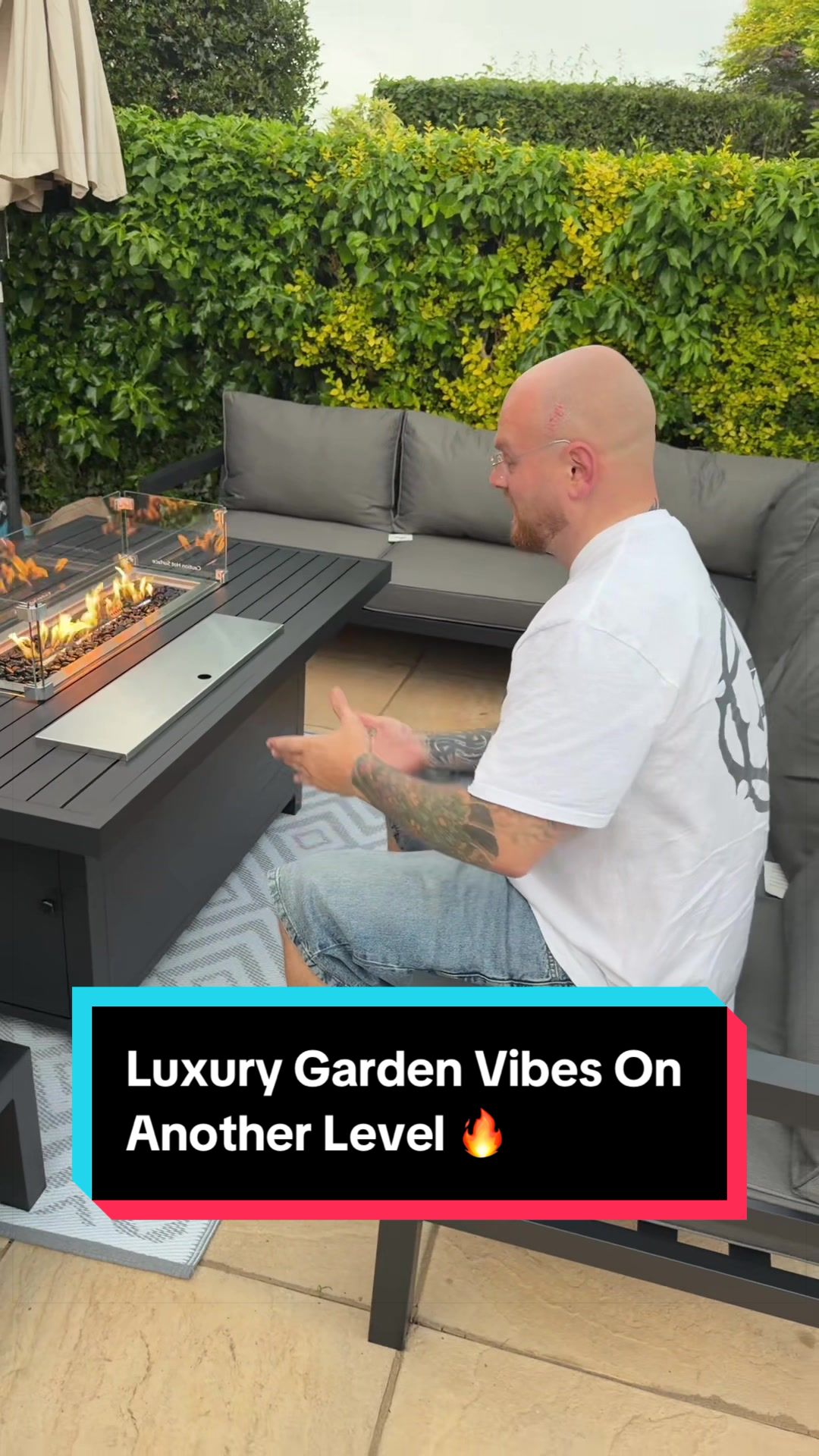 9 seat outdoor seating area with fire pit table #GardenFurniture #OutdoorLiving #GardenGoals #FirePitTable #TikTokMadeMeBuyIt