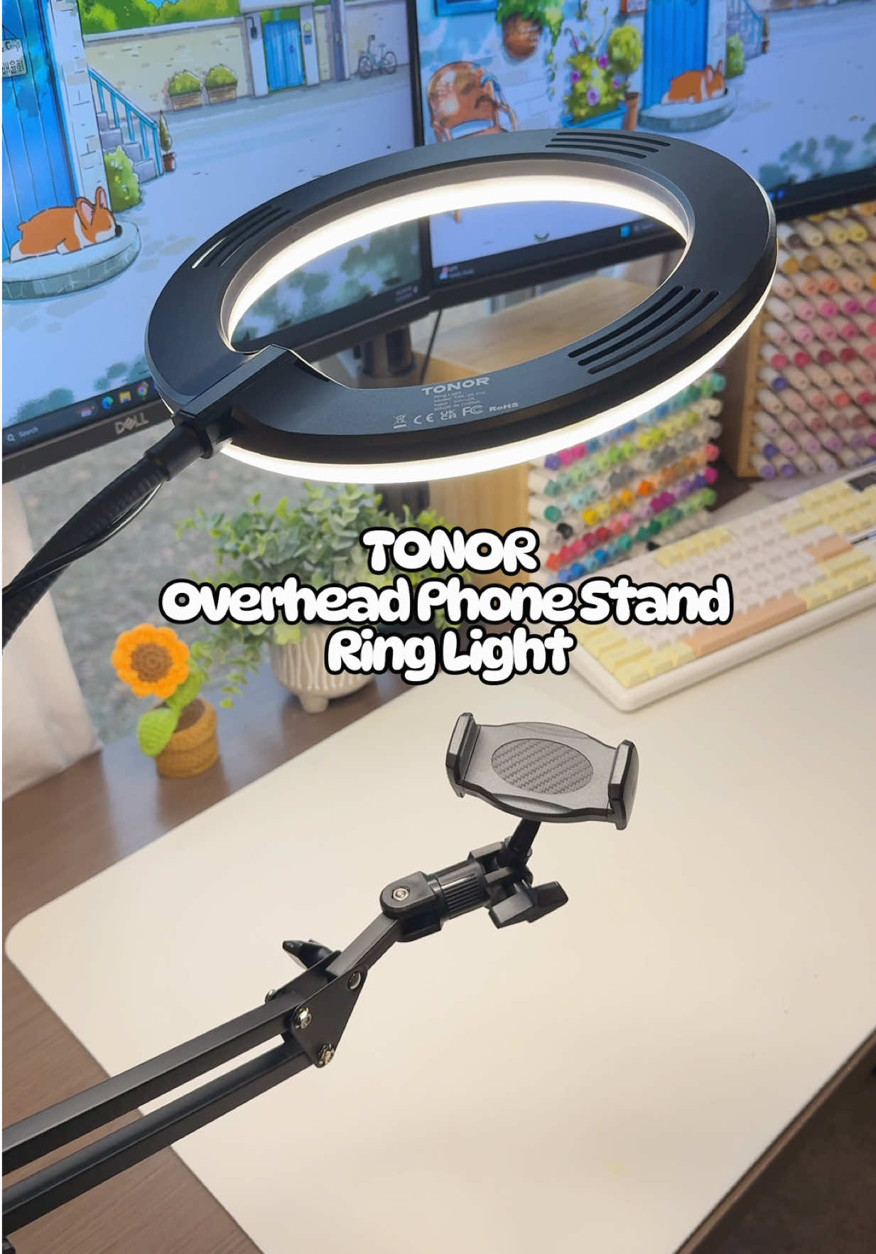 TONOR Overhead Phone Stand with Ring light!💡  This is definitely an upgrade from my broken tripod stand 😂 Now I can finally go LIVE again! #colortok #coloring #cozyselly #coloringbook #coloringbooksforadults 