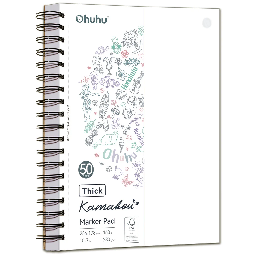 Ohuhu Heavyweight Bleedproof Double-Sided Marker Pad, Spiral-Bound - K