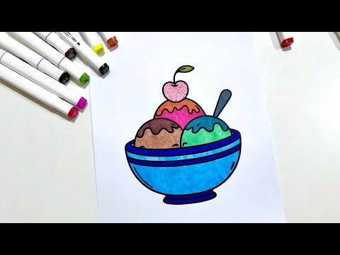 Color with me - Simple ice cream coloring page with alcohol marker | Relaxing & therapeutic coloring
