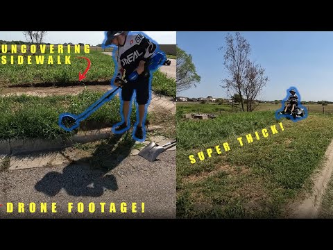 4K UNCOVERING sidewalk, EDGING and cutting field, SATISFYING w/ DRONE Footage